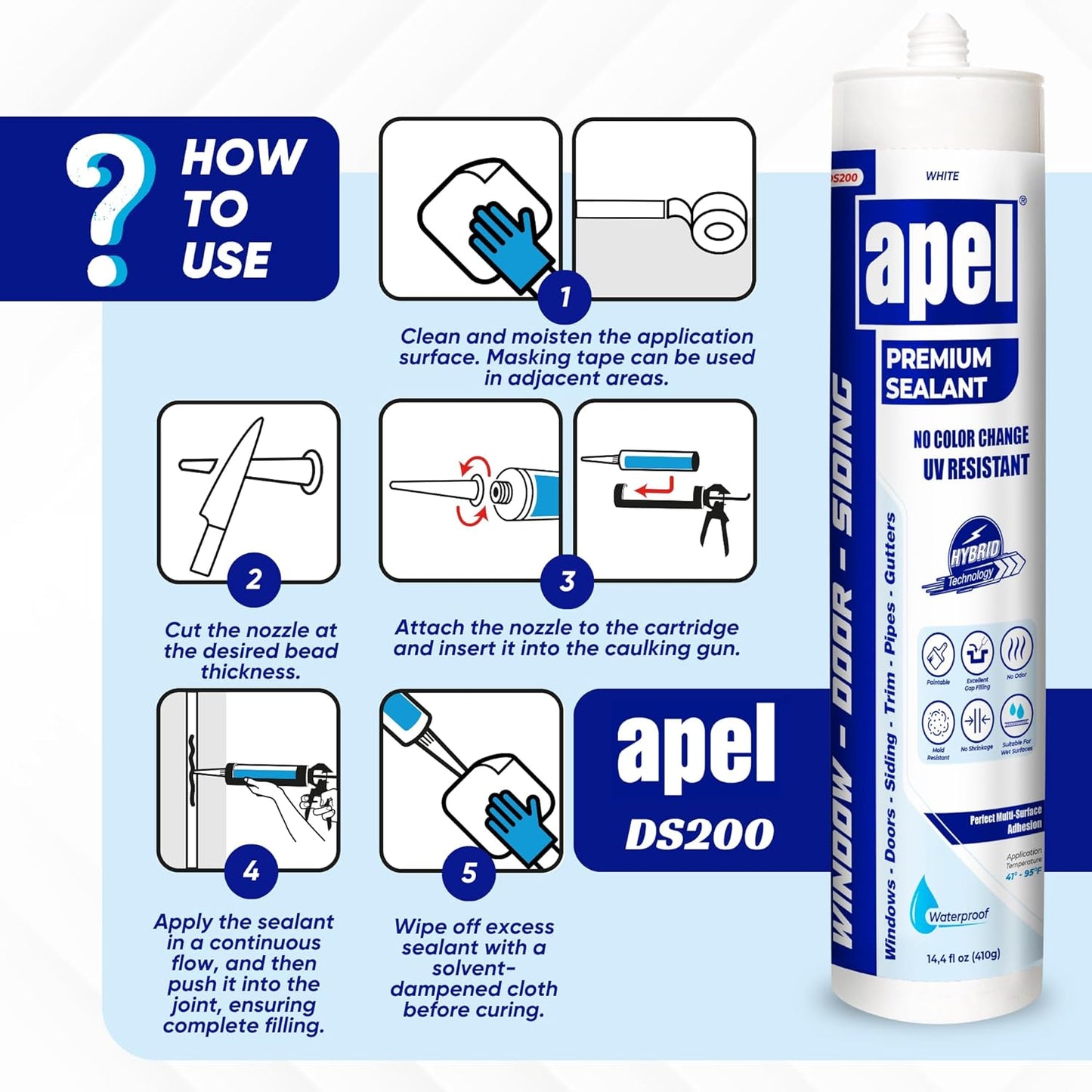 APEL DS200 Premium Hybrid Sealant 14.4 fl oz White